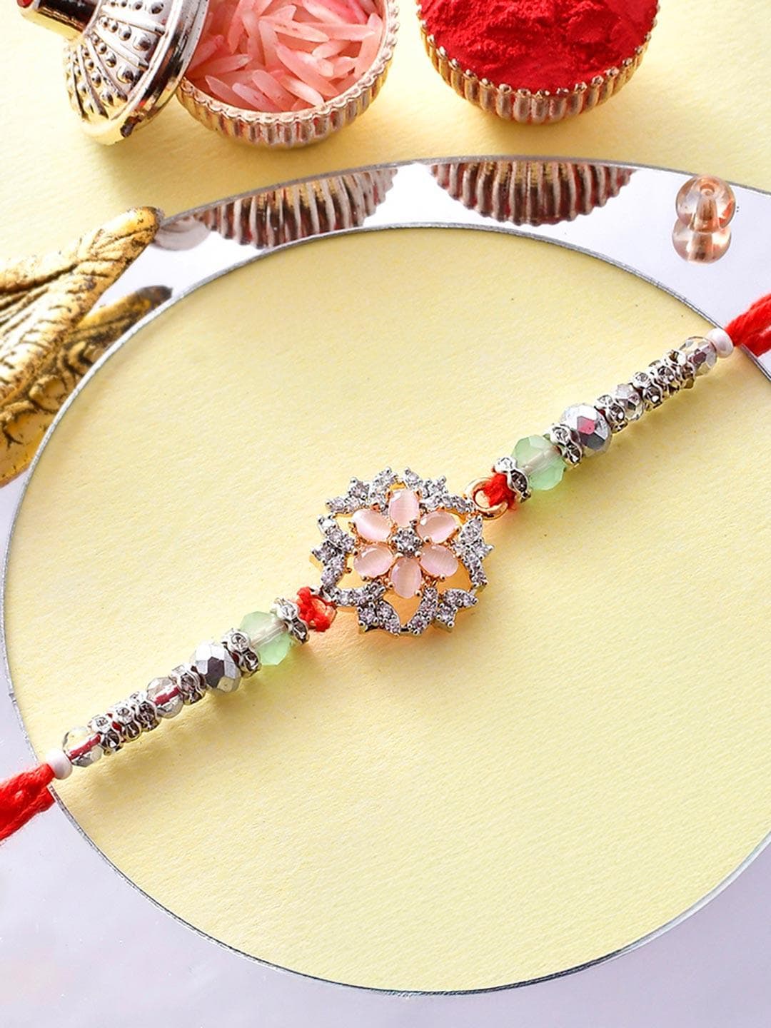 Men's Bejewelled Red Thread Rakhi For Brother