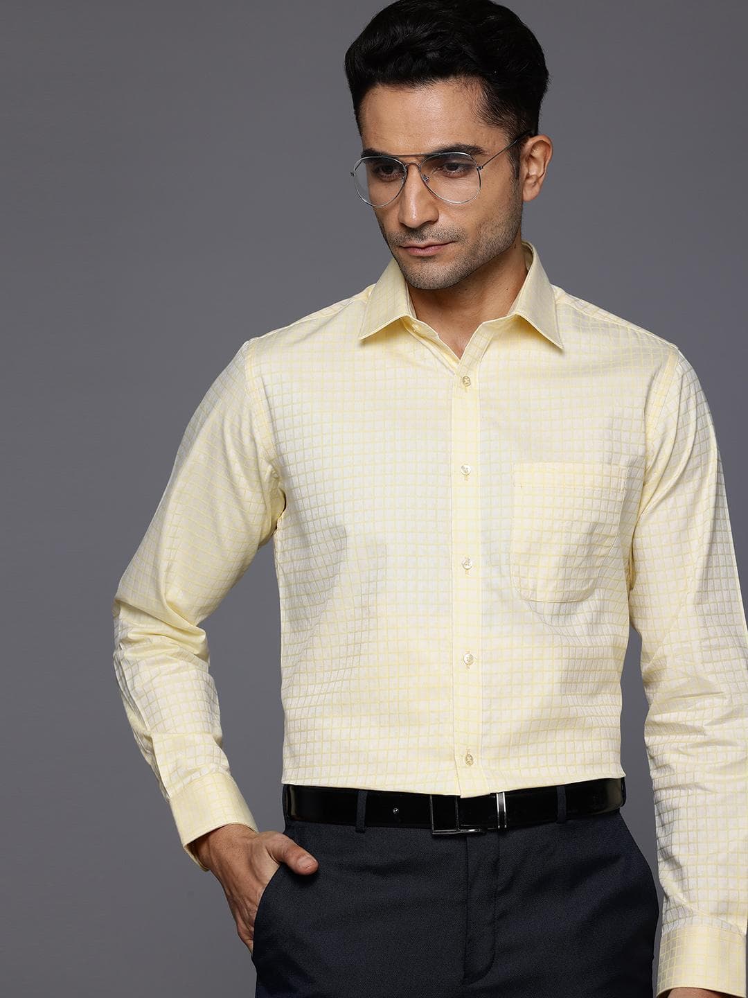 Raymond Pure Cotton Slim Fit Self-Checked Formal Shirt