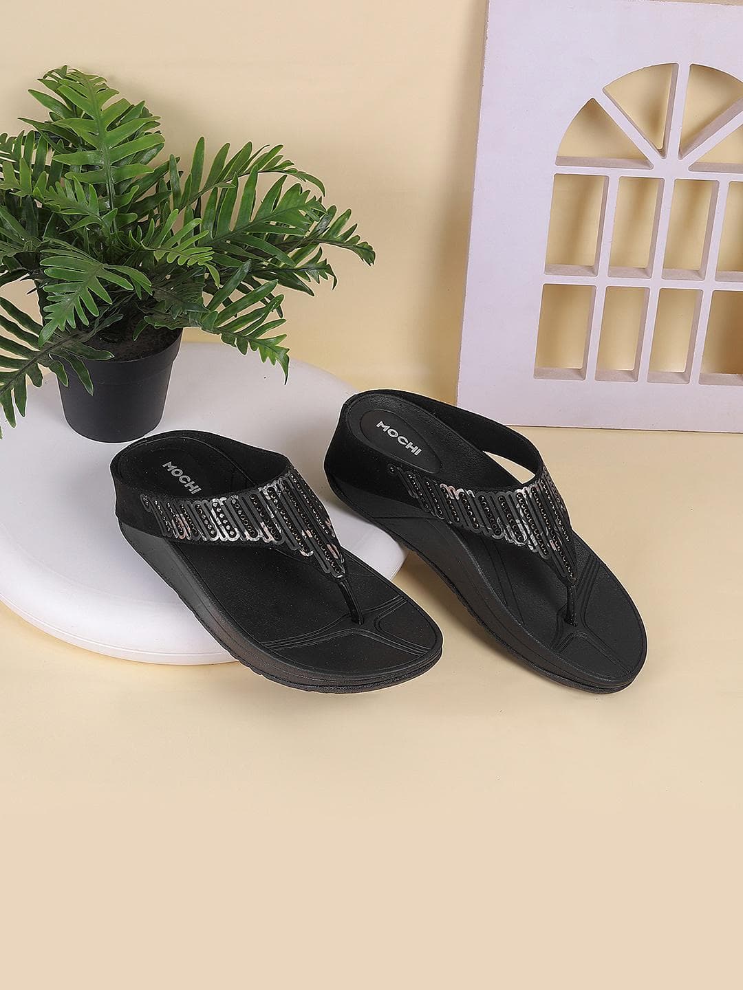 Mochi Embellished Open Toe Comfort Heels
