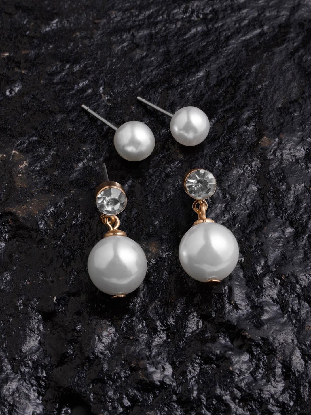 Buy Accessorize Set Of 2 Pearl Beaded Contemporary Studs Earrings - - Accessories for Women
