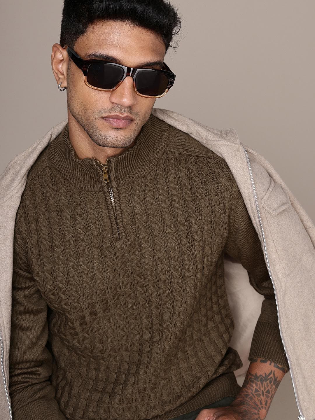 The Roadster Life Co. Half Zipper Cable Knit Pullover Sweaters