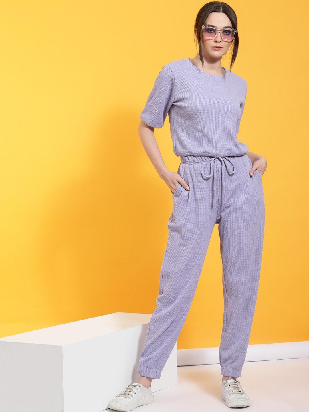 Rigo Round Neck Top & Mid-Rise Joggers Pure Cotton Co-Ords