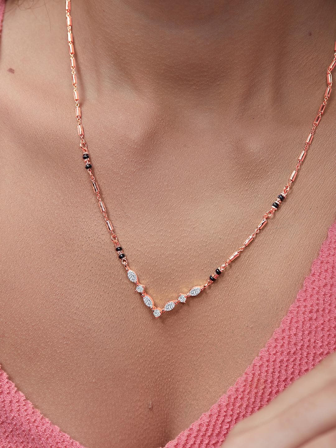 MINUTIAE Rose Gold-Plated Artificial Stones and Beads Mangalsutra