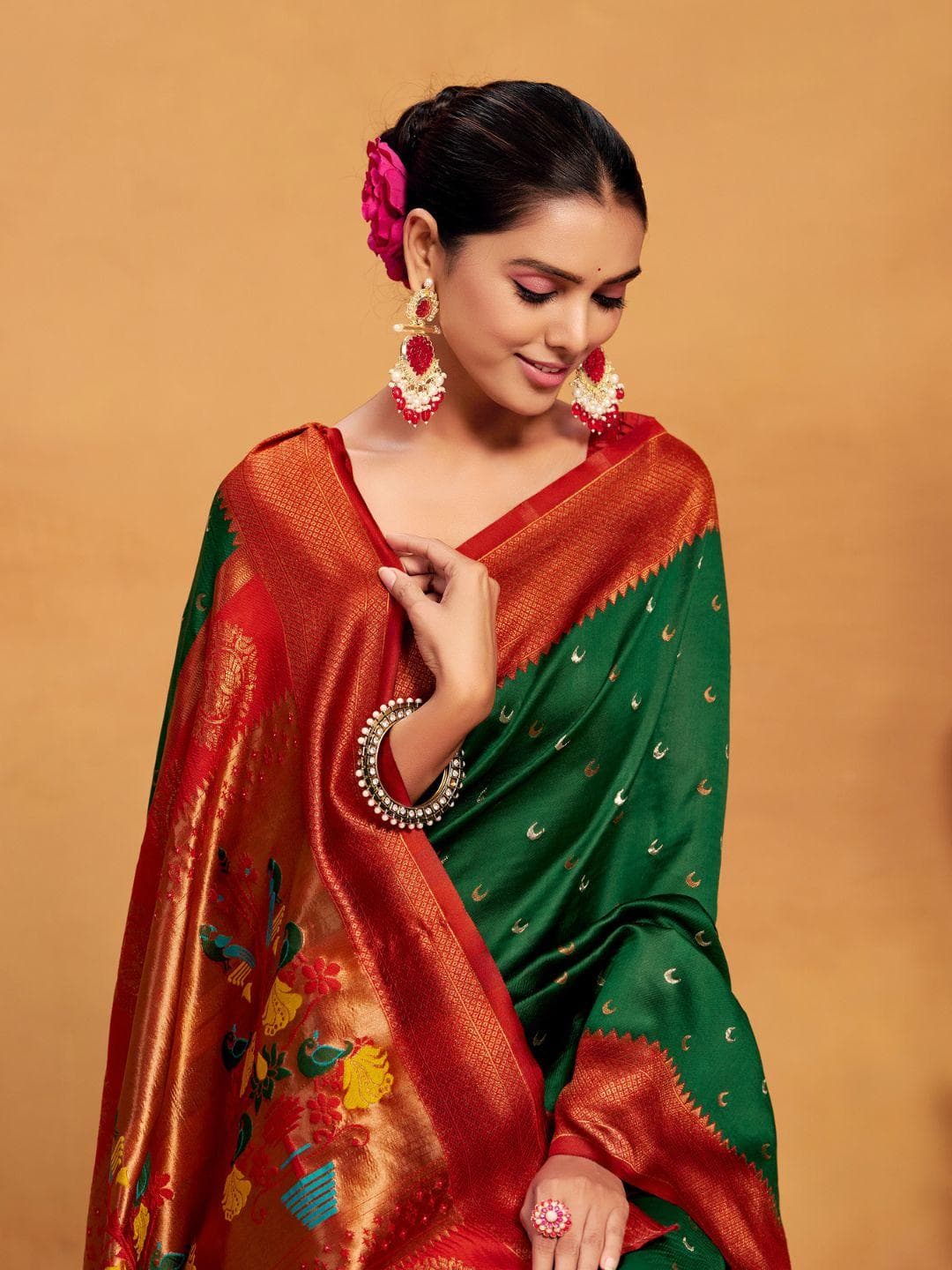 KALINI Woven Design Zari Silk Blend Paithani Republic Day Saree