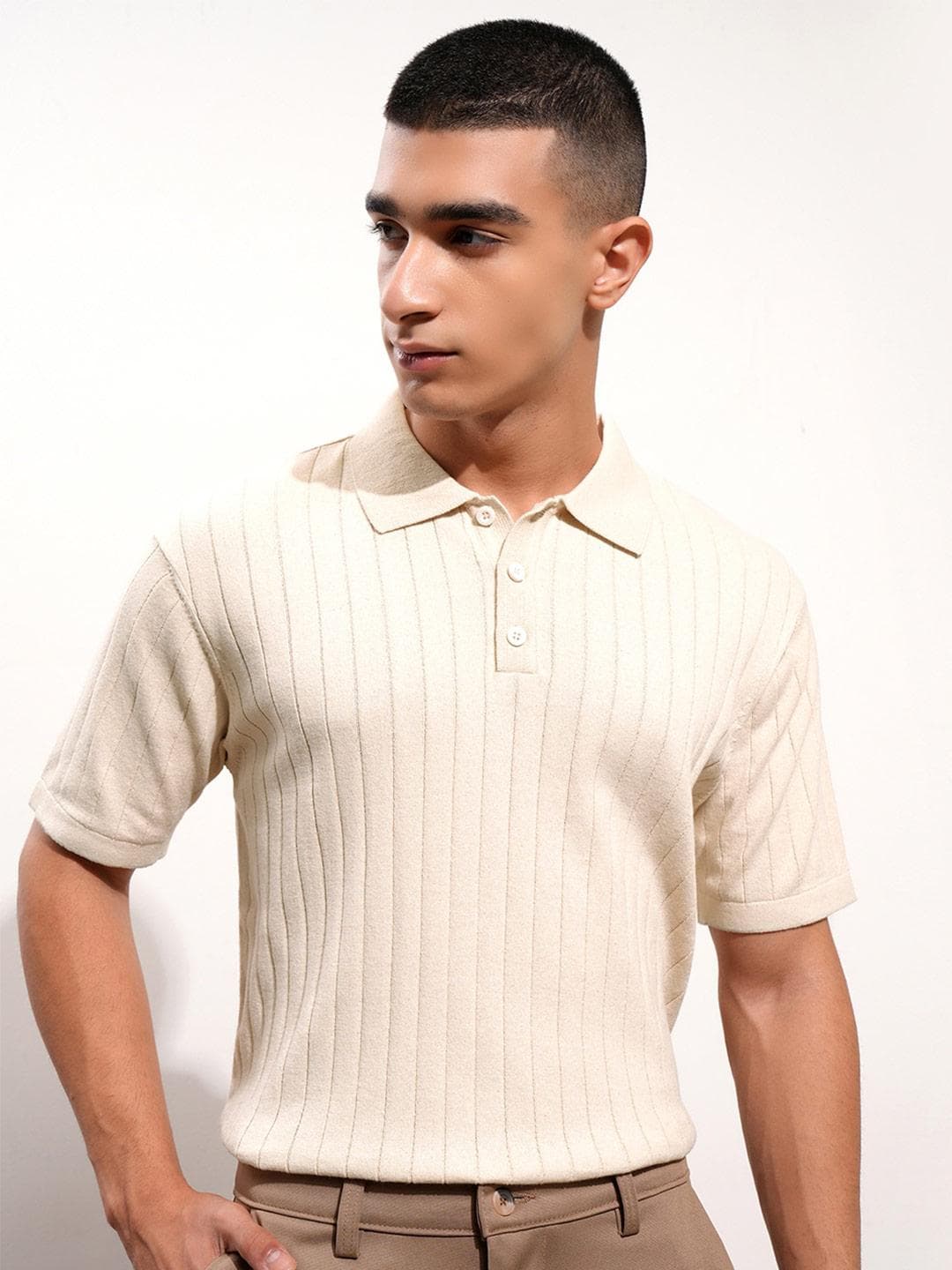 Highlander Men Relaxed Fit Striped Polo Collar Cotton T-shirt