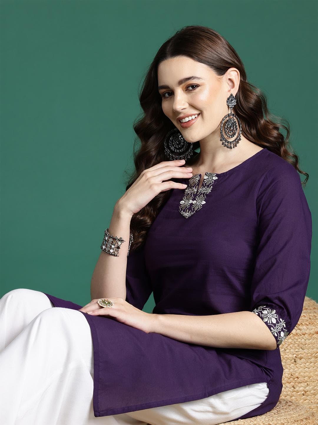 Sangria Women Thread Work Pure Cotton Kurta