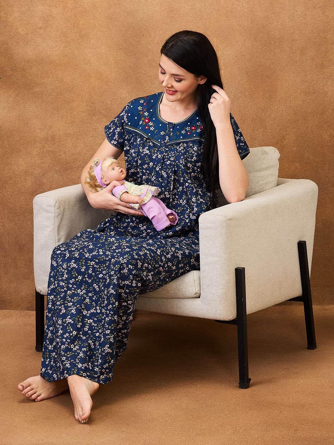 AV2 Printed Maternity Pure Cotton Maxi Nightdress