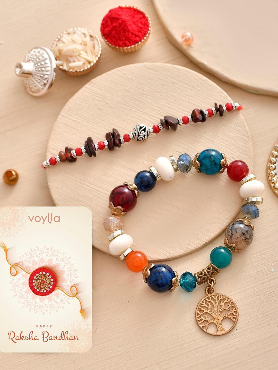 Buy Beaded Rudraksha Bhaiya Bhabhi Rakhis - - Accessories for Unisex