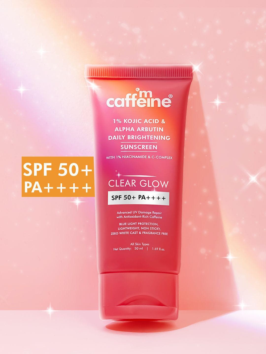 MCaffeine Clear Glow 1% Kojic Acid Alpha Arbutin Brightening Sunscreen SPF 50 PA+++-50ml