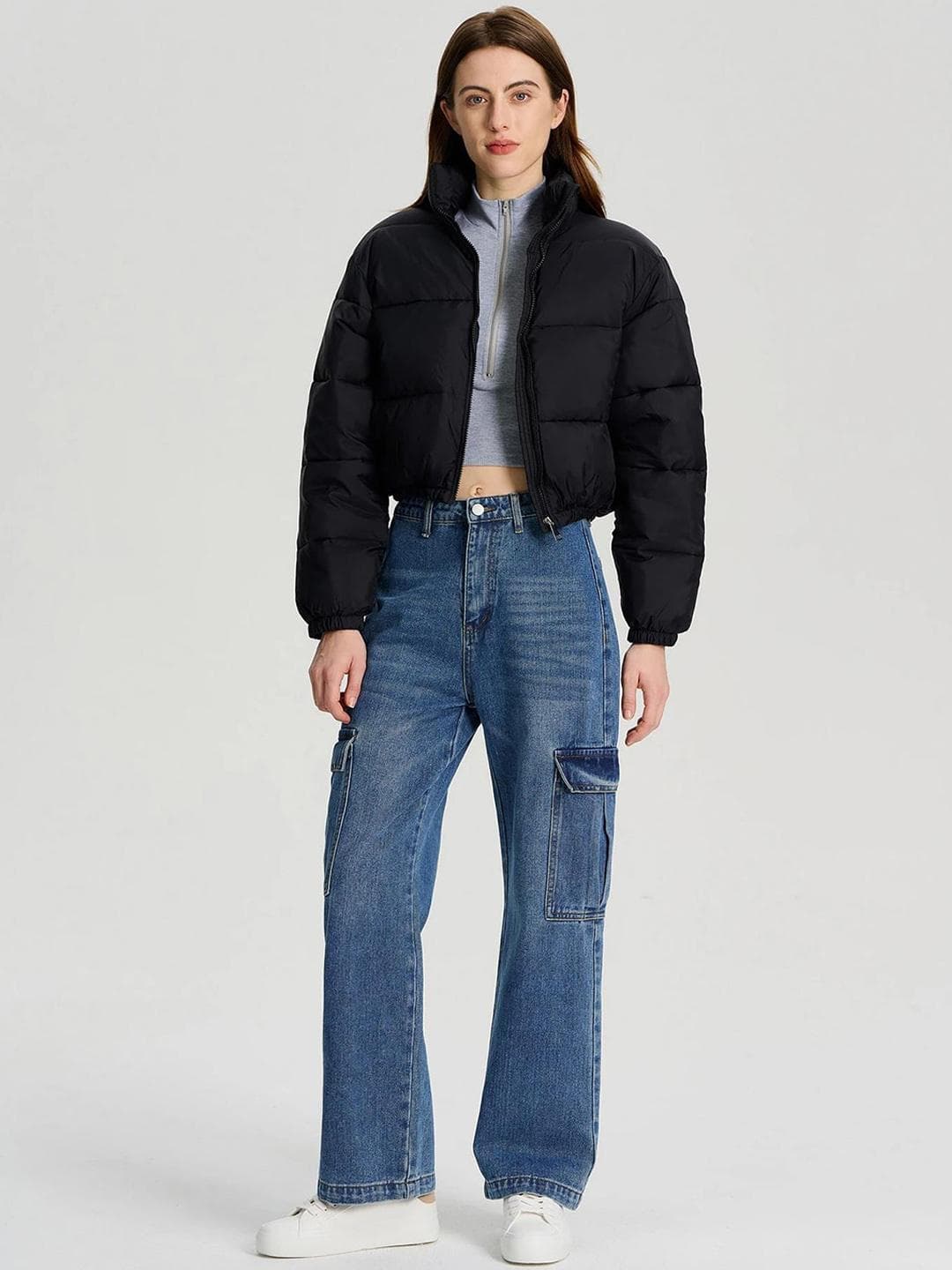 Kotty Women winters Striped Crop Puffer Jacket