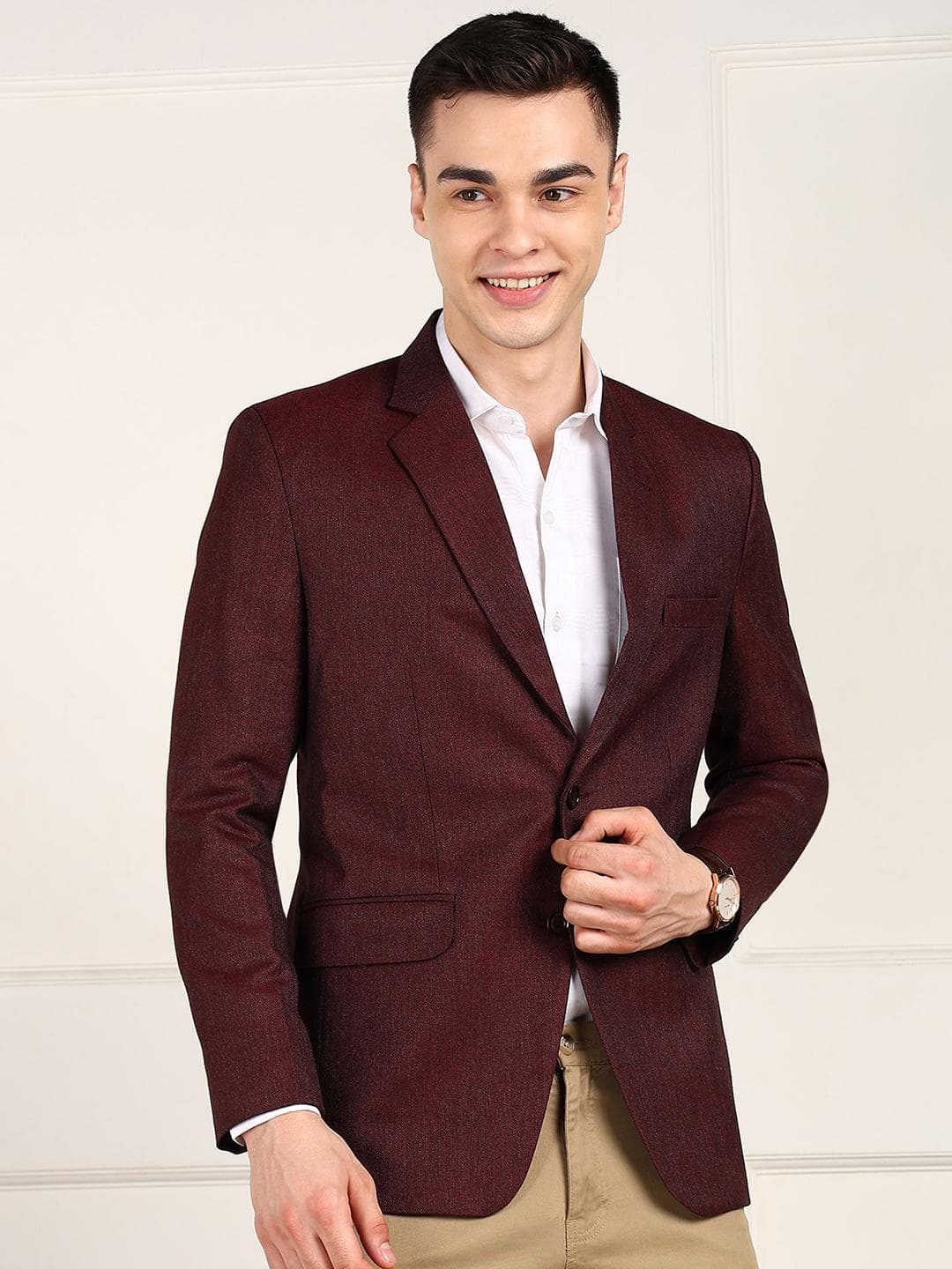 FUBAR Notched Lapel Collar Single-Breasted Slim-Fit Formal Blazer