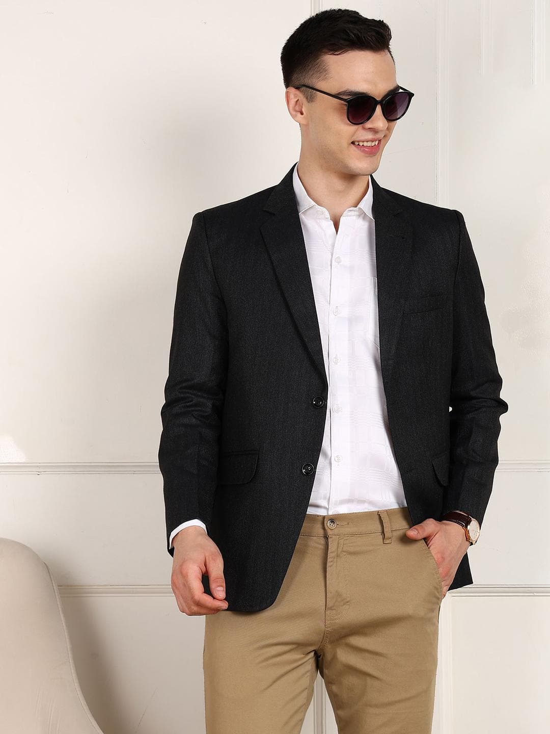 FUBAR Notched Lapel Collar Slim Fit Single Breasted Formal Blazer