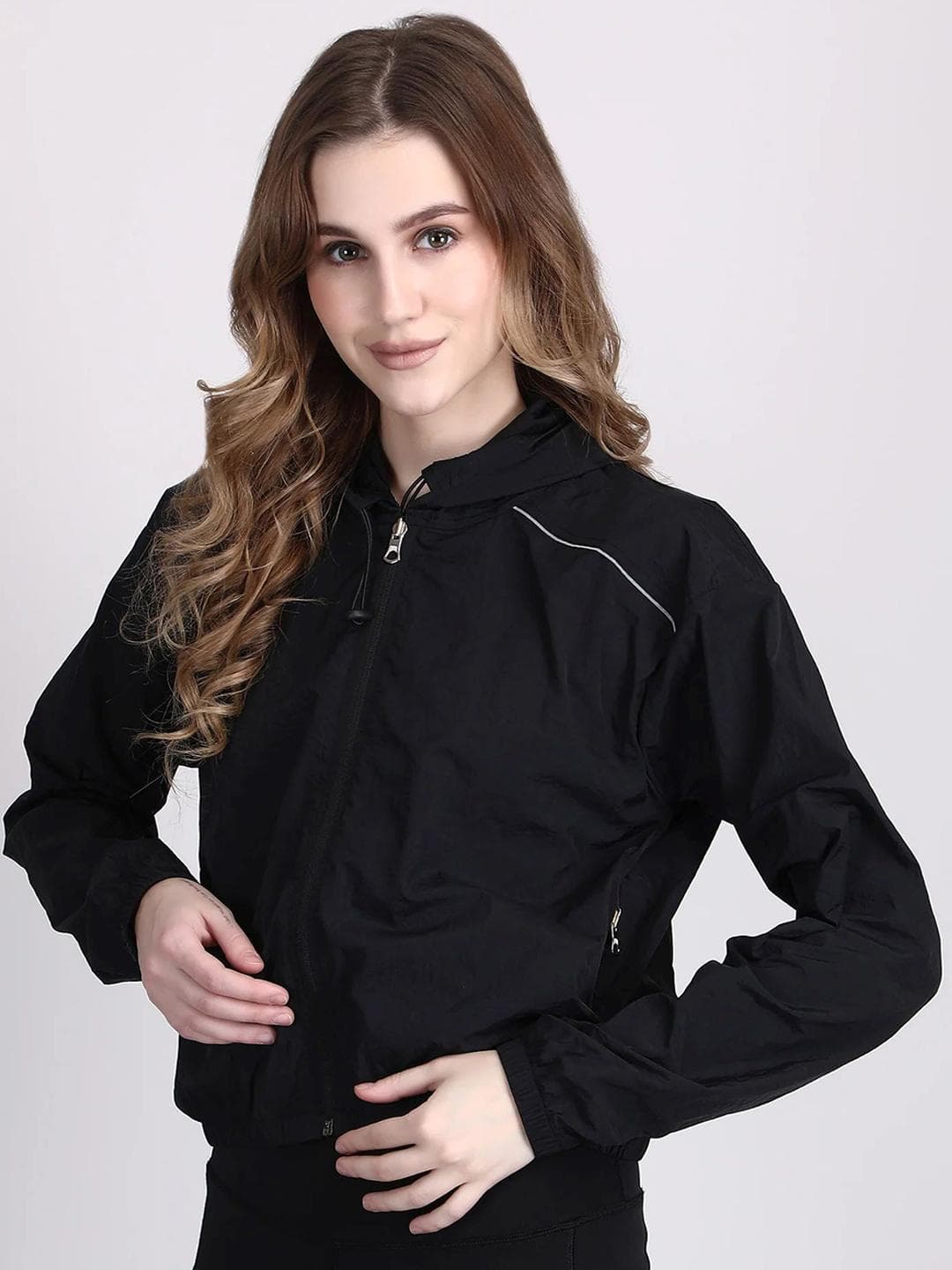 Raxedo Women Solid Windcheater Hooded Jacket