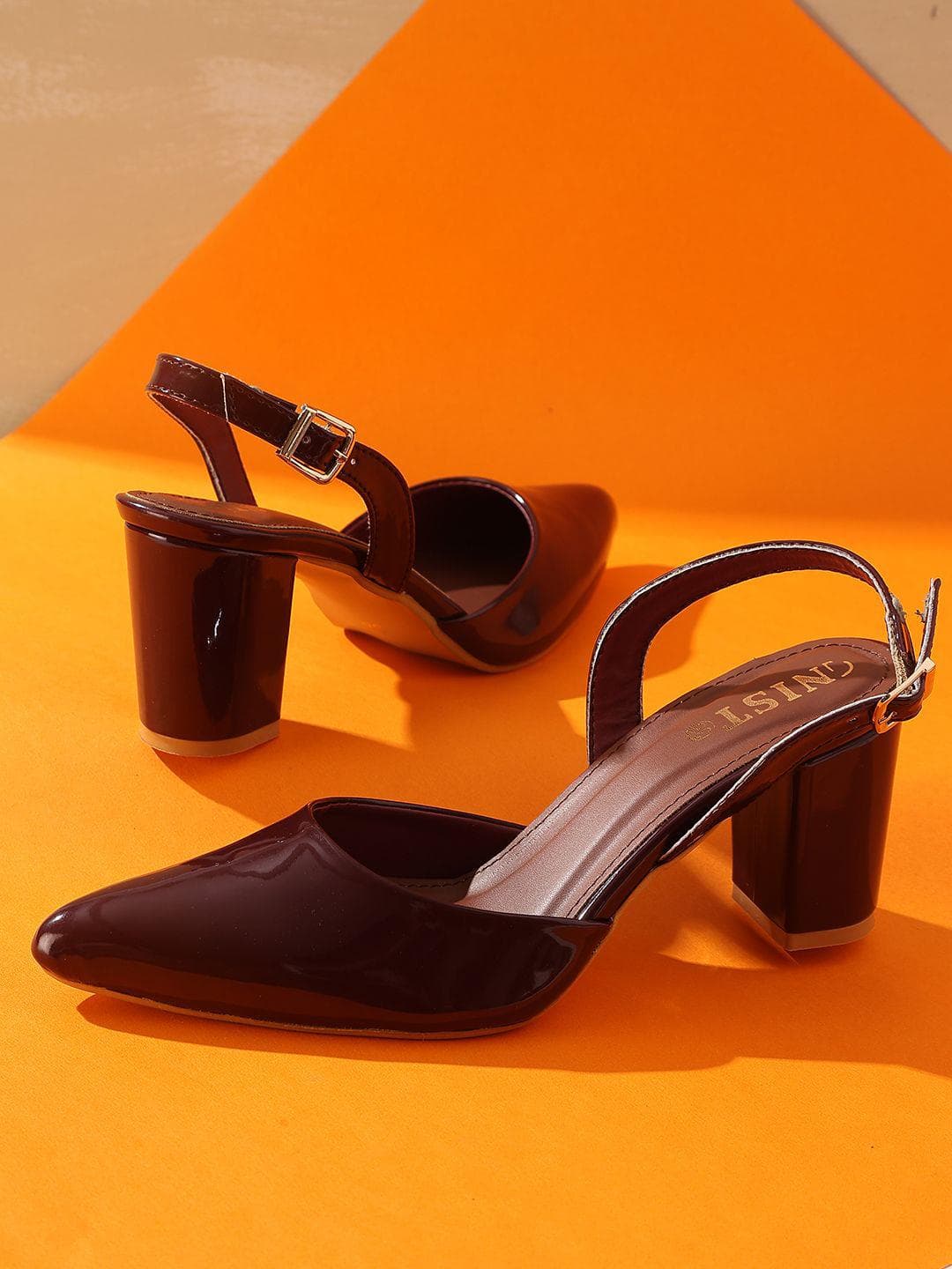 GNIST Printed Pointed Toe Block Pumps With Buckles