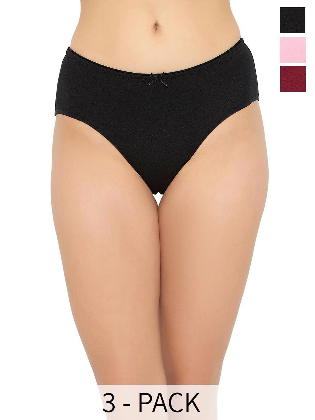 Clovia Red & Black Pack Of 3 Mid-Rise Hipster Briefs
