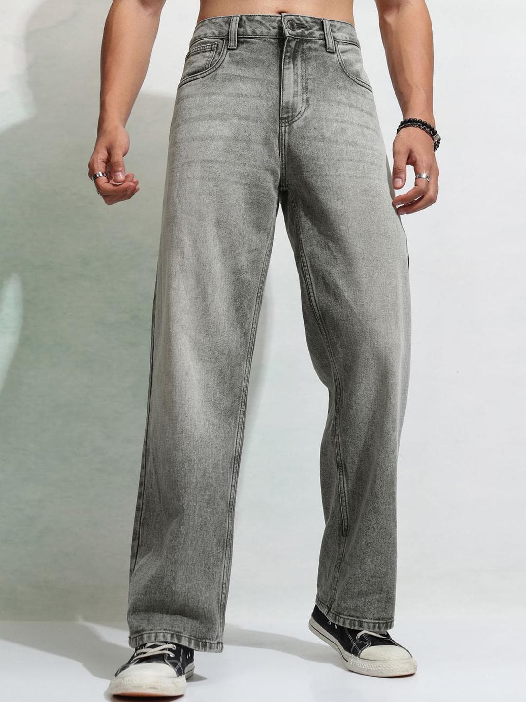 HIGHLANDER Men Wide Leg Mid-Rise Heavy Fade Jeans