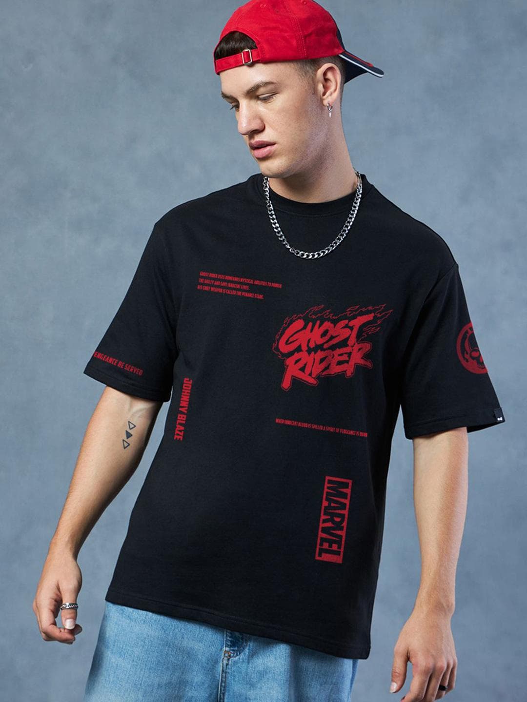 Bewakoof Heavy Duty 1.0 Men Black Spirit Of Vengeance Graphic Printed Oversized T-shirt