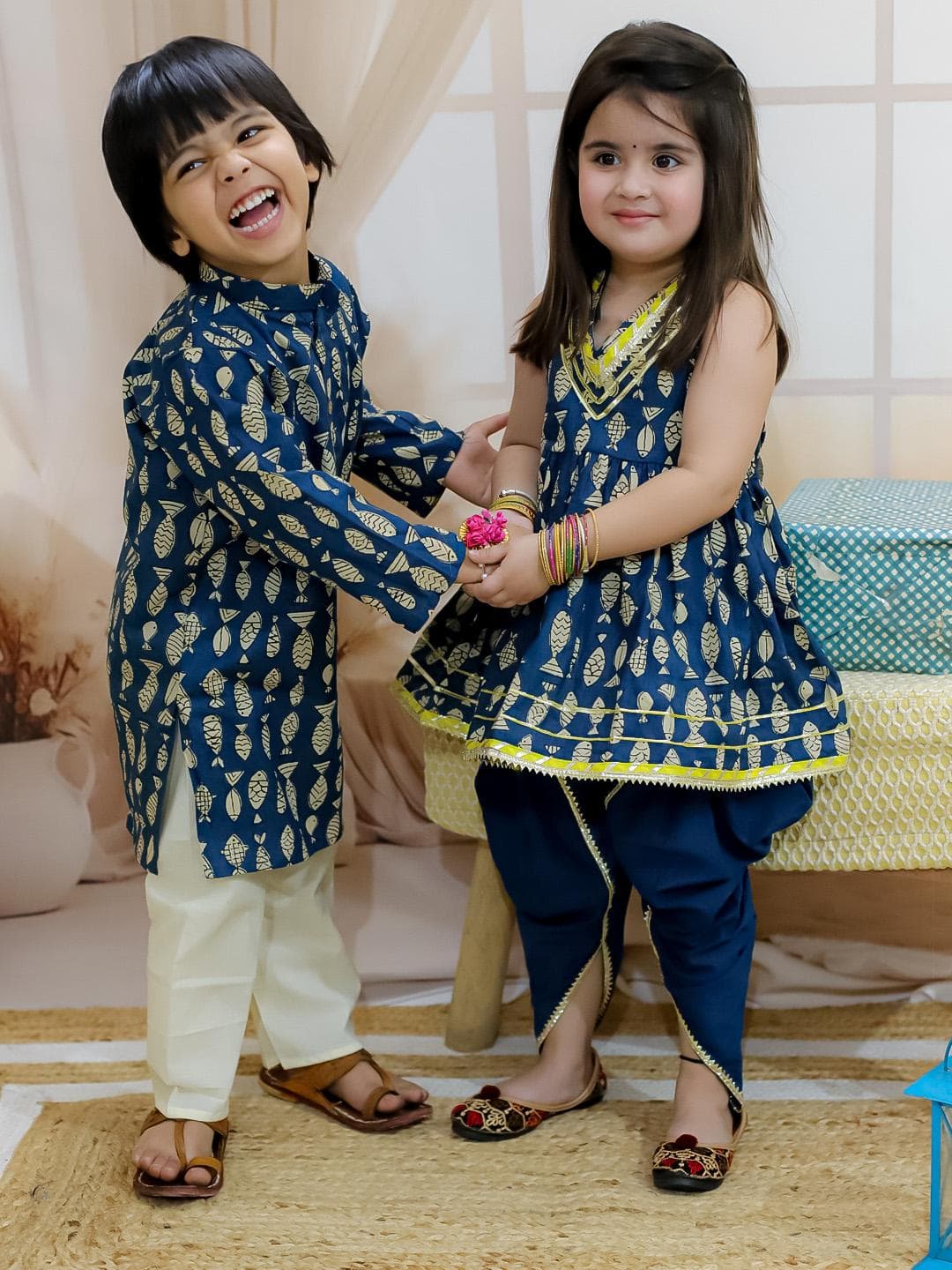 BownBee Boys Abstract Printed Regular Pure Cotton Straight Kurta With Pyjamas