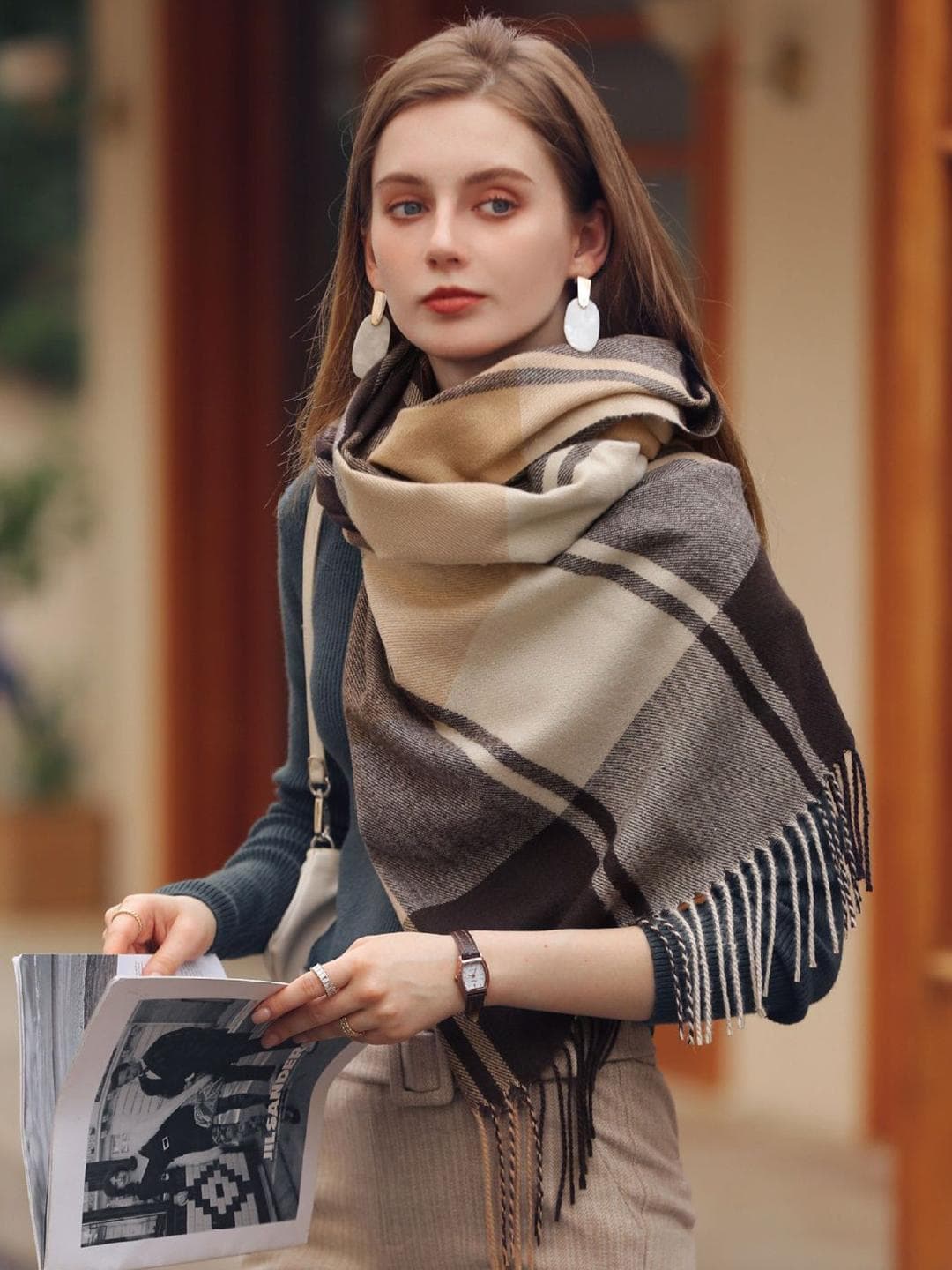Buy Alexvyan Women Brown Checked Woolen Soft Winter Mufflers - - Accessories for Women