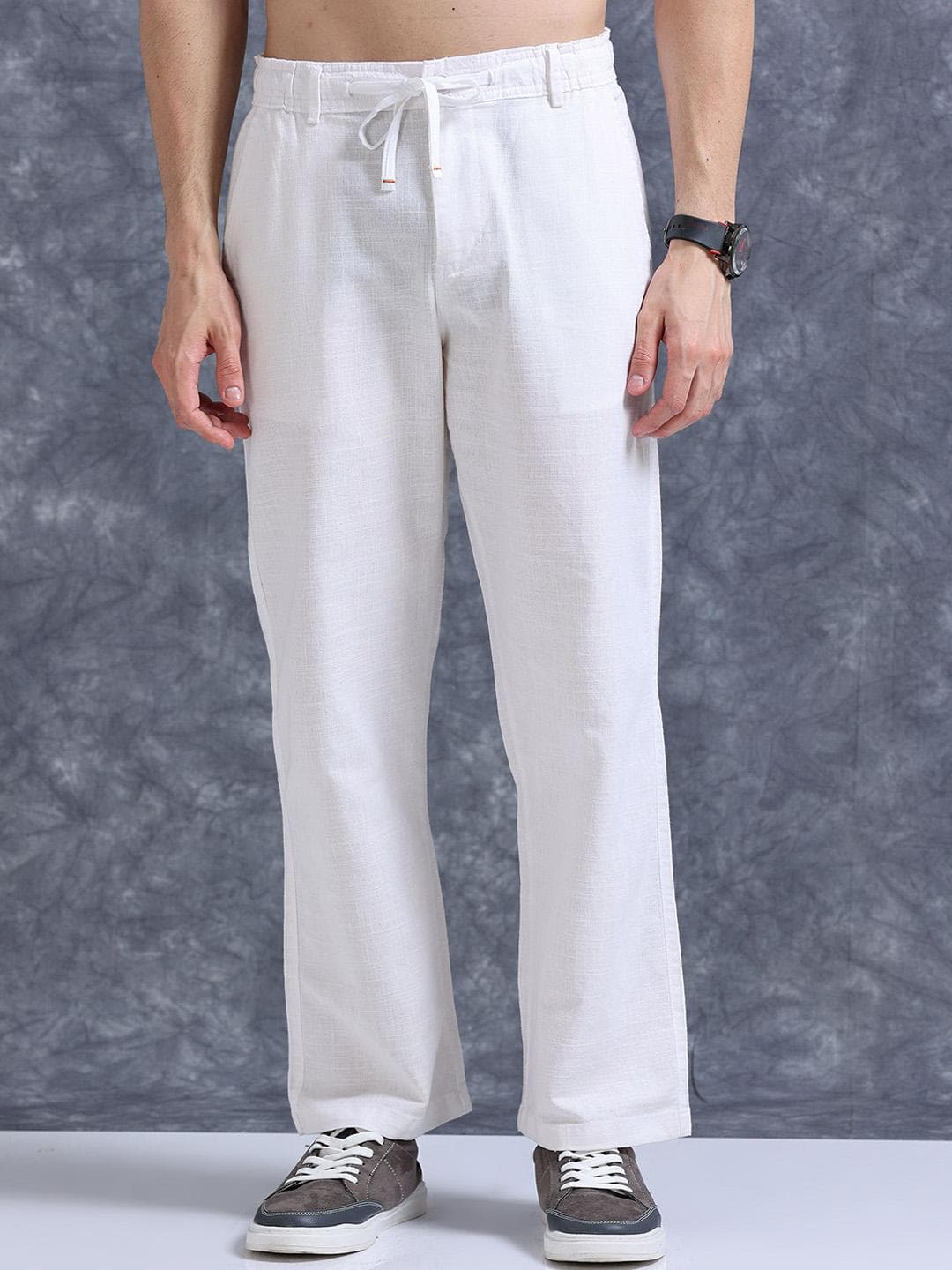 The Roadster Lifestyle Co Linen Relaxed-Fit Regular Trousers