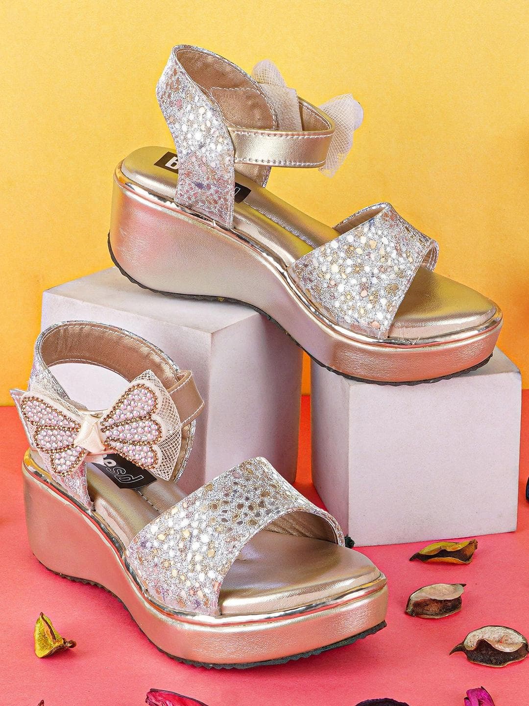 BAESD Girls Embellished Open Toe Wedge Heels