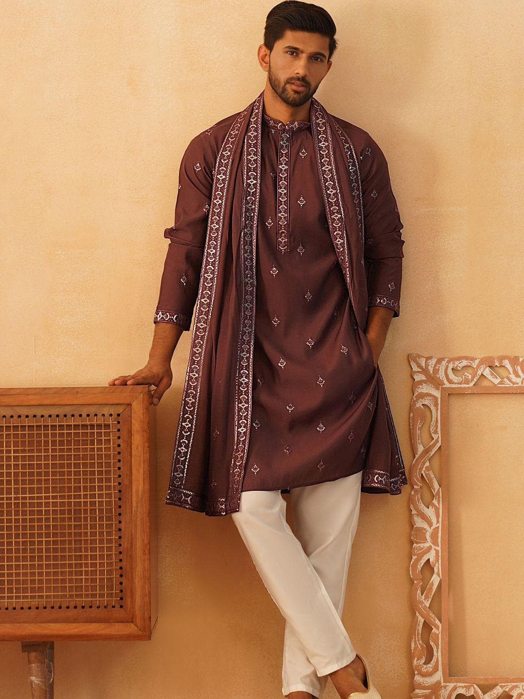 Jompers Ethnic Motifs Embroidered Sequinned Cotton Silk Kurta with Pyjamas & Dupatta