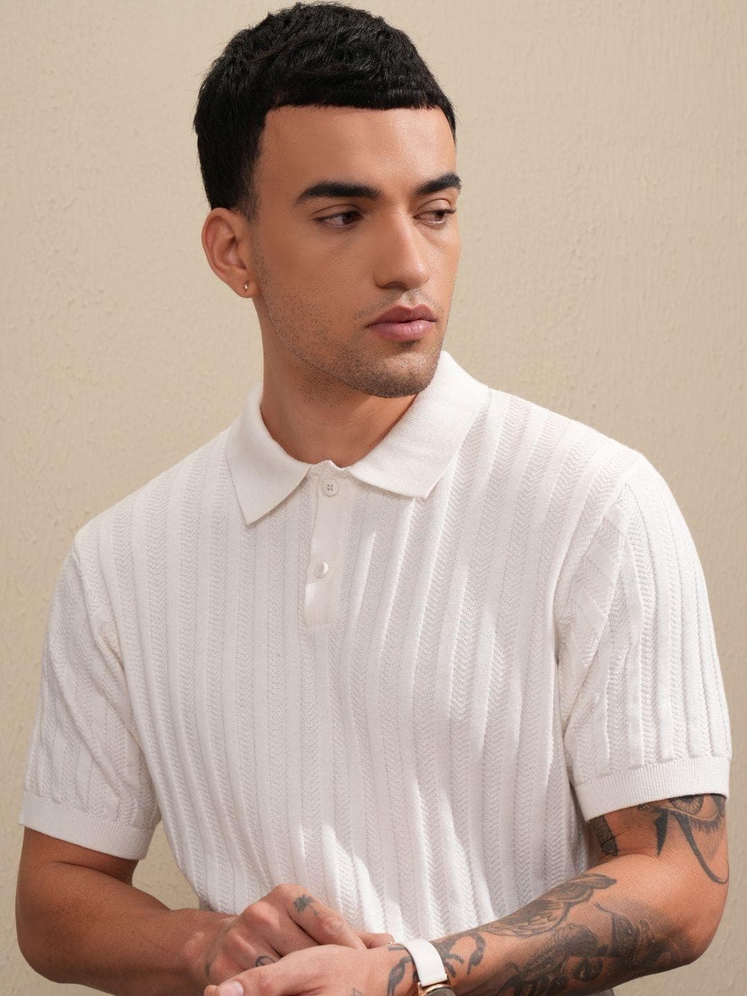 Highlander Men Knitted Textured Polo Collar Tshirt