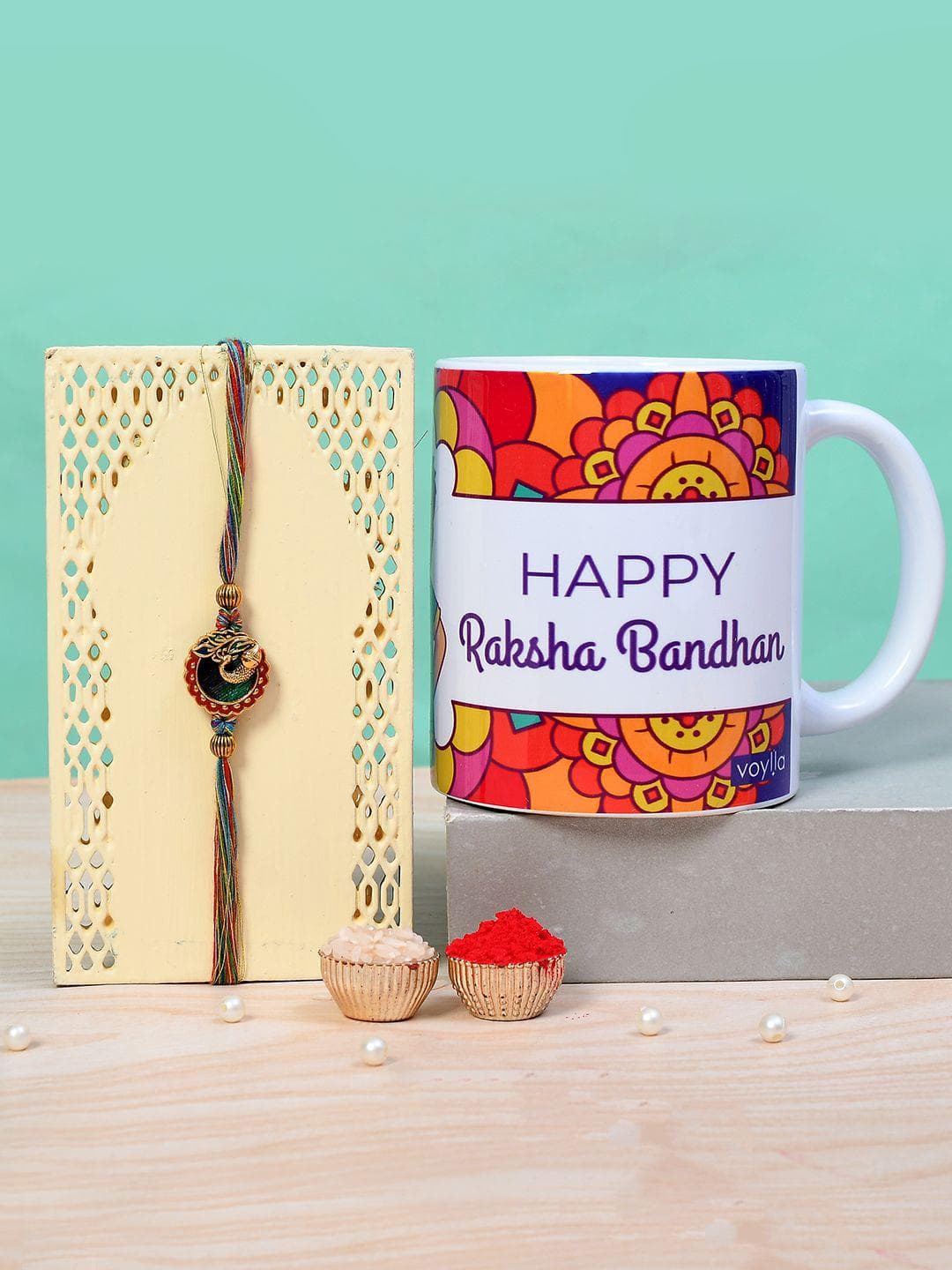 Traditional Peacock Rakhi Combo Set With Mug For Brother