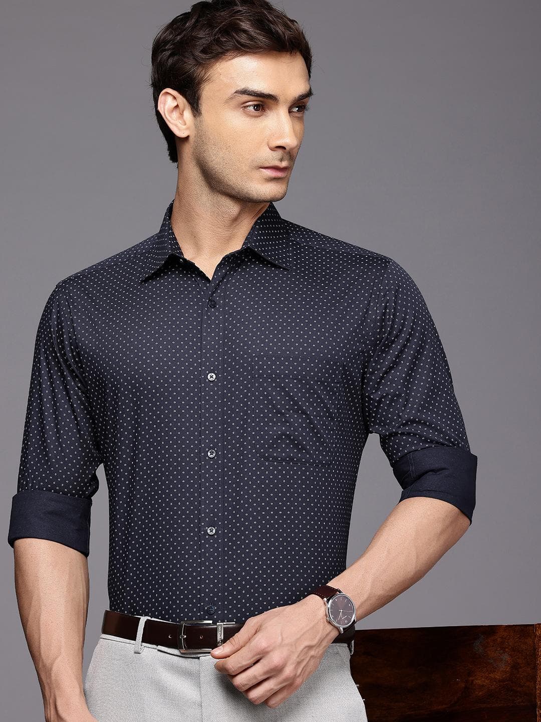 Raymond Pure Cotton Slim Fit Opaque Printed Formal Shirt