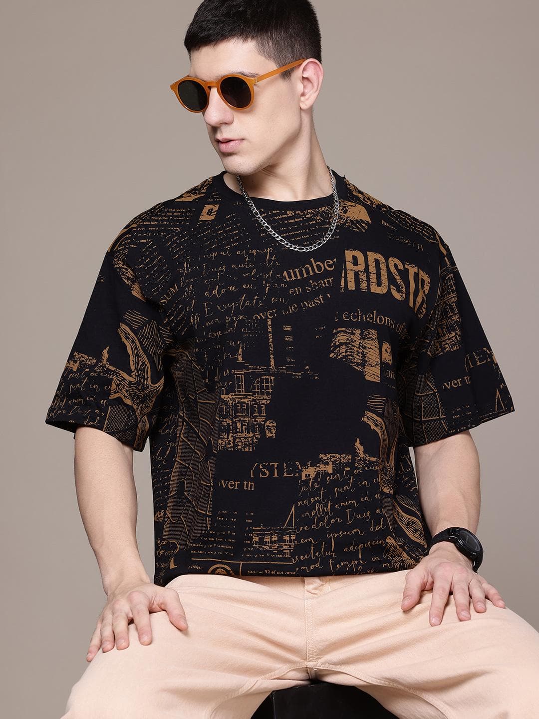 The Roadster Lifestyle Co. Men Printed Pure Cotton Relaxed Fit T-shirt