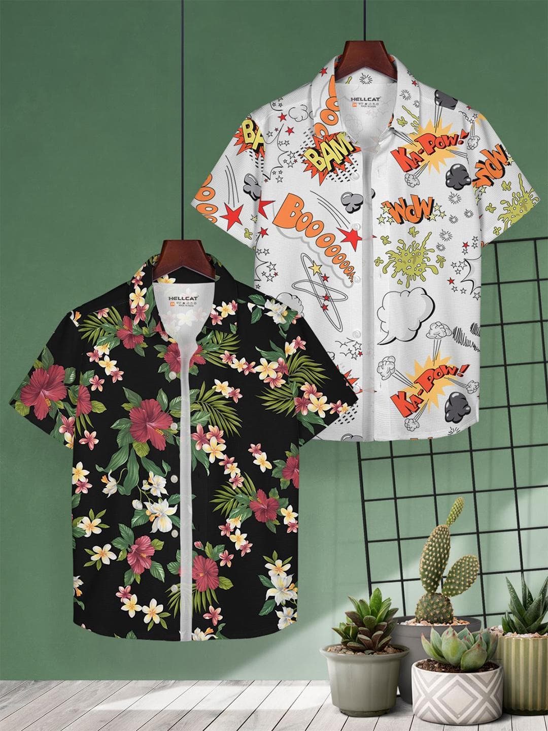 HELLCAT Boys Floral Opaque Printed Casual cotton Shirt