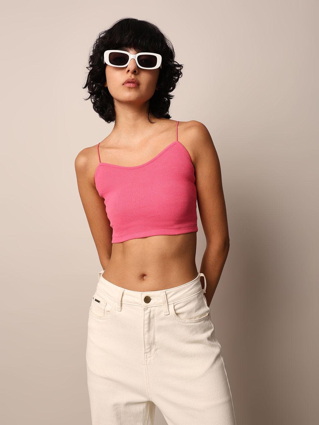 ONLY Women Shoulder Straps Cotton Fitted Crop Top