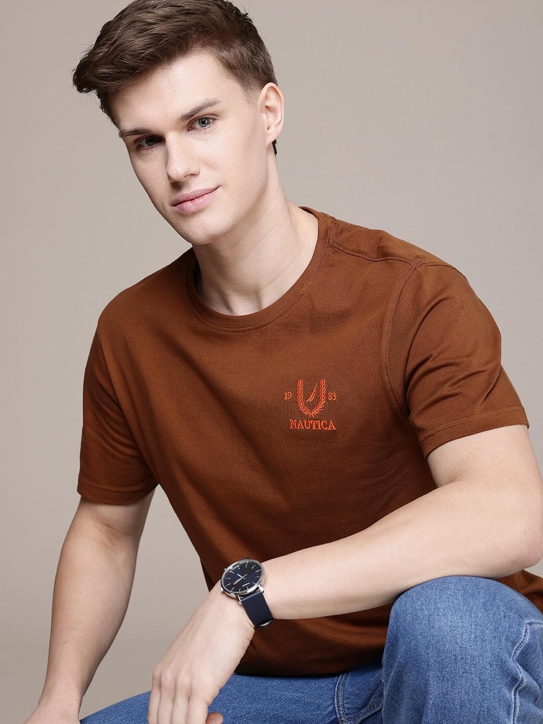 Nautica Pure Cotton Brand Logo Embroidered T-shirt