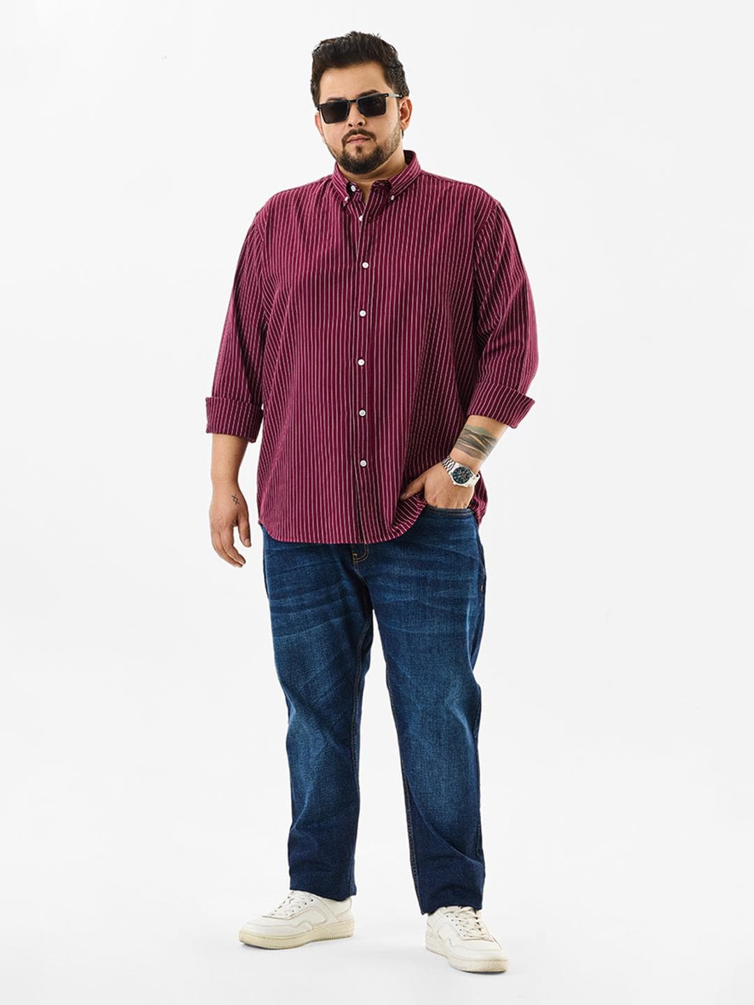 Snitch Men Plus Size Striped Smart Slim Fit Opaque Formal Shirt