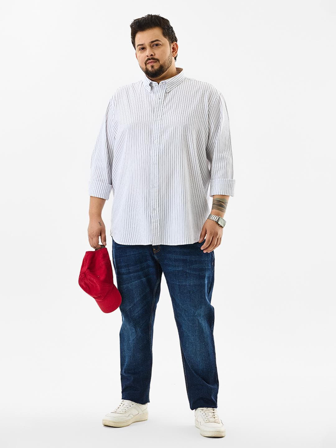 Snitch Men Plus Size Striped Smart Slim Fit Opaque Formal Shirt