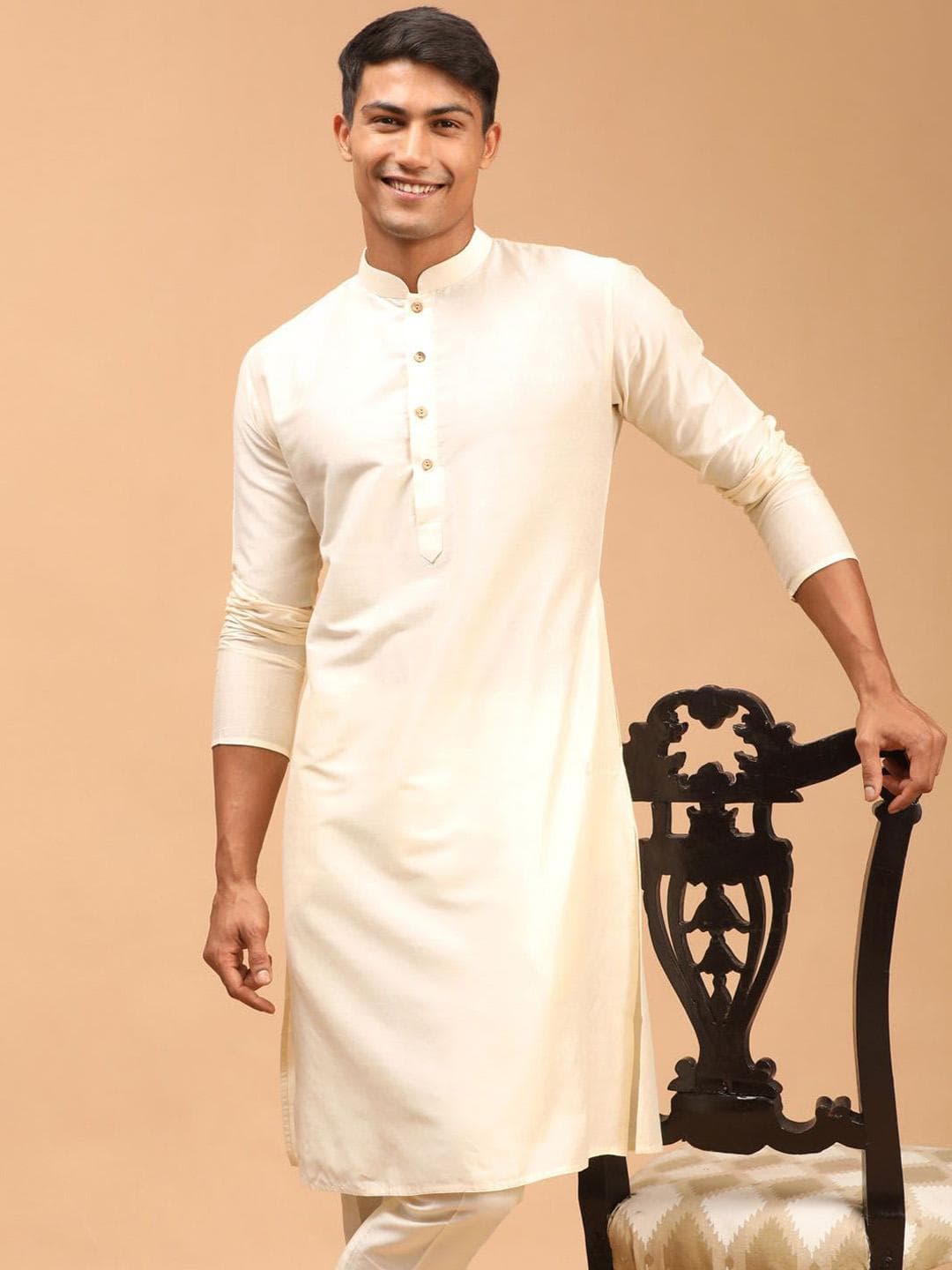 VASTRAMAY Mandarin Collar Straight Kurta