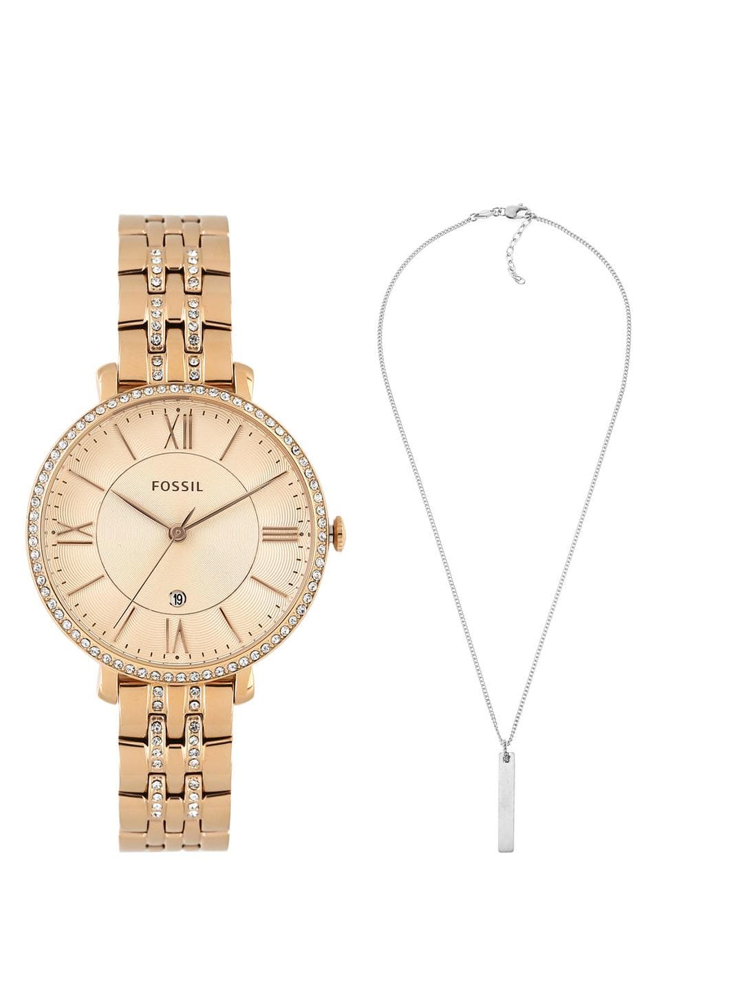 Fossil Unisex Set Of 2 Pendant With Embellished Analogue Watch ES3546