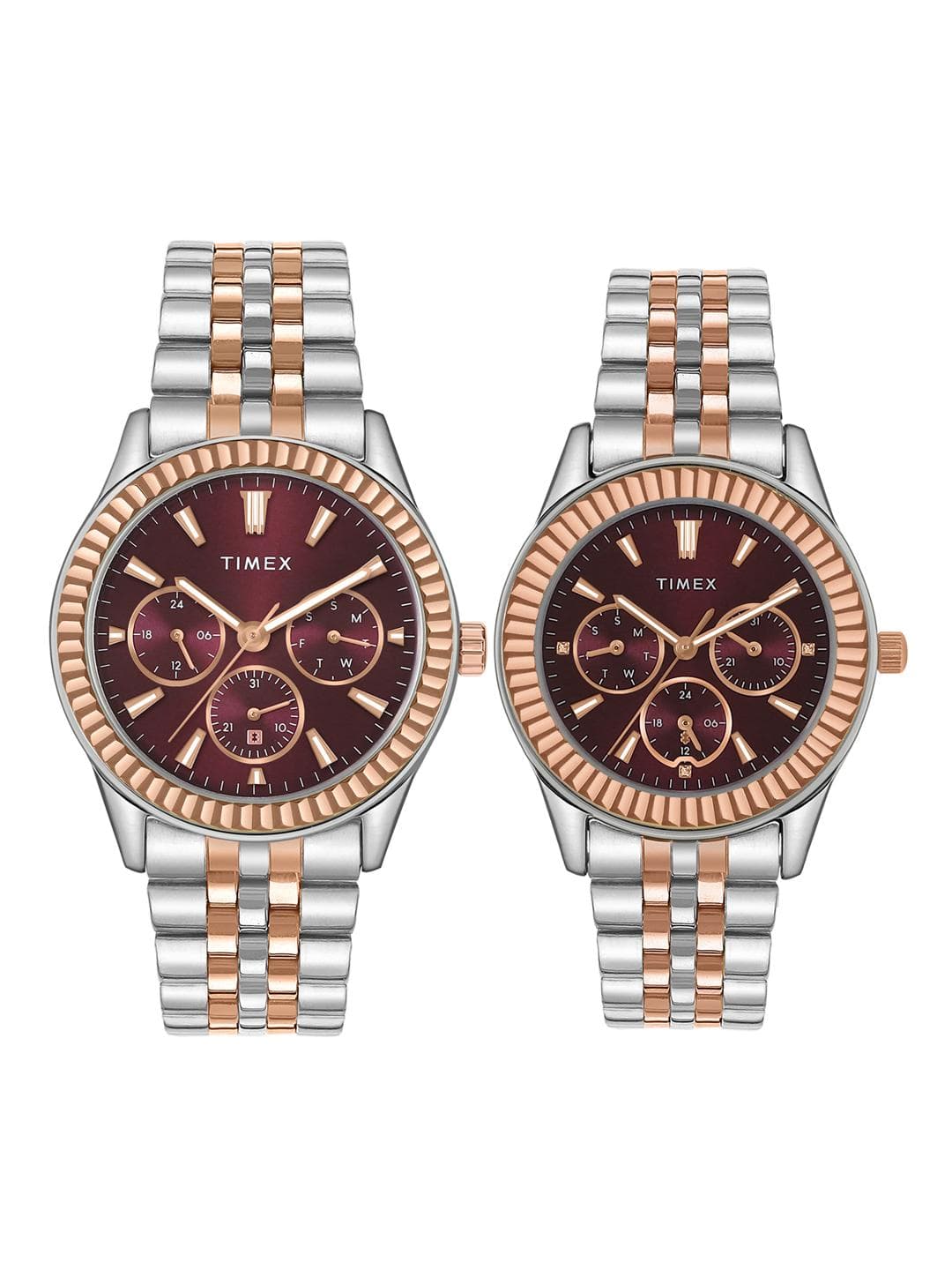 Buy Timex Round 21mm Burgundy Dial Analog Pair Watch TW0PRE003 - - Accessories for Unisex