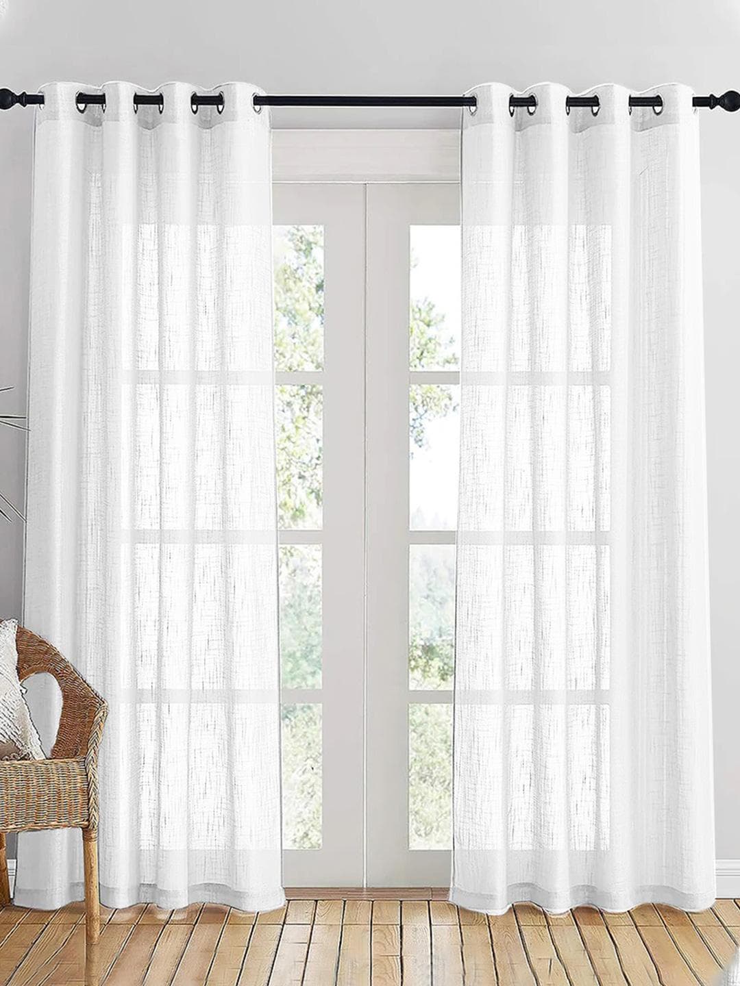 Buy HOMEMONDE White Set Of 2 Cotton Solid Sheer Door Curtains - - Home for Unisex