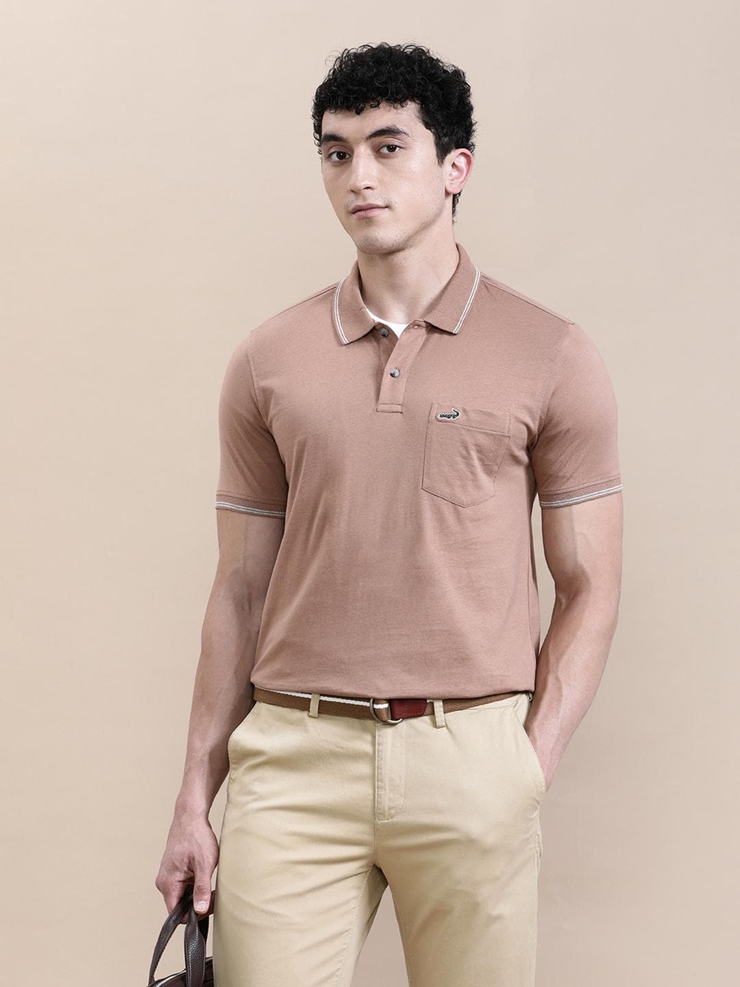 Crocodile Men Solid Polo Collar Cotton Slim Fit T-Shirt