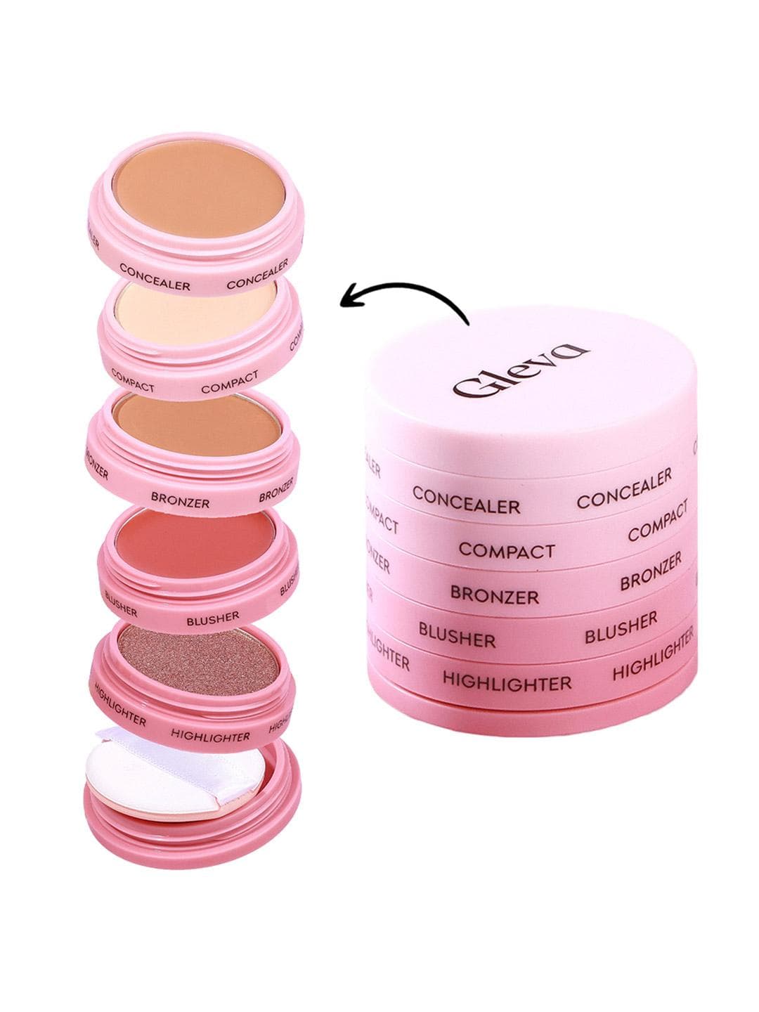 Gleva 5-In-1 Makeup Stack-Concealer, Compact, Bronzer, Blusher, Highlighter-20g