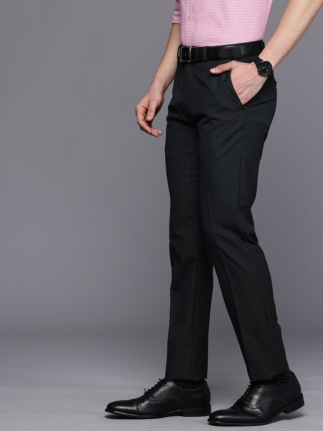 Raymond Men Striped Slim Fit Formal Trousers