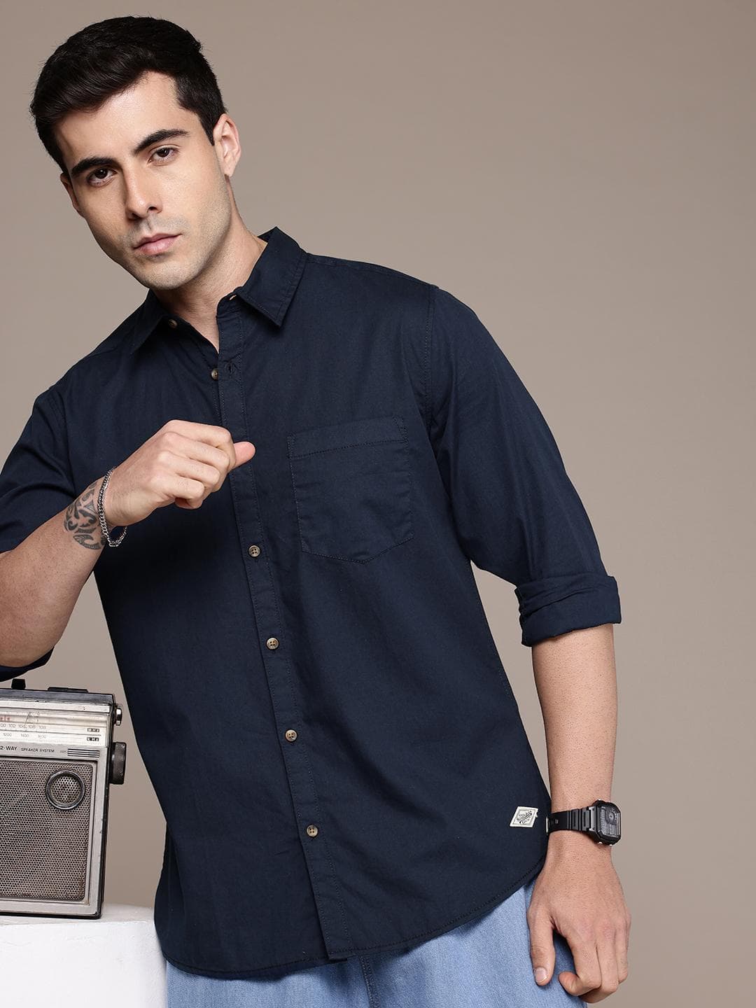 The Roadster Lifestyle Co. Solid Pure Cotton Casual Shirt