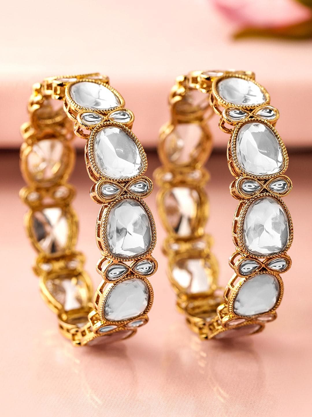 Buy Rubans Set Of 2 18K Mehandi Gold Plated Crystal White CubicZirconia Studded Premium Bangle - - Accessories for Women