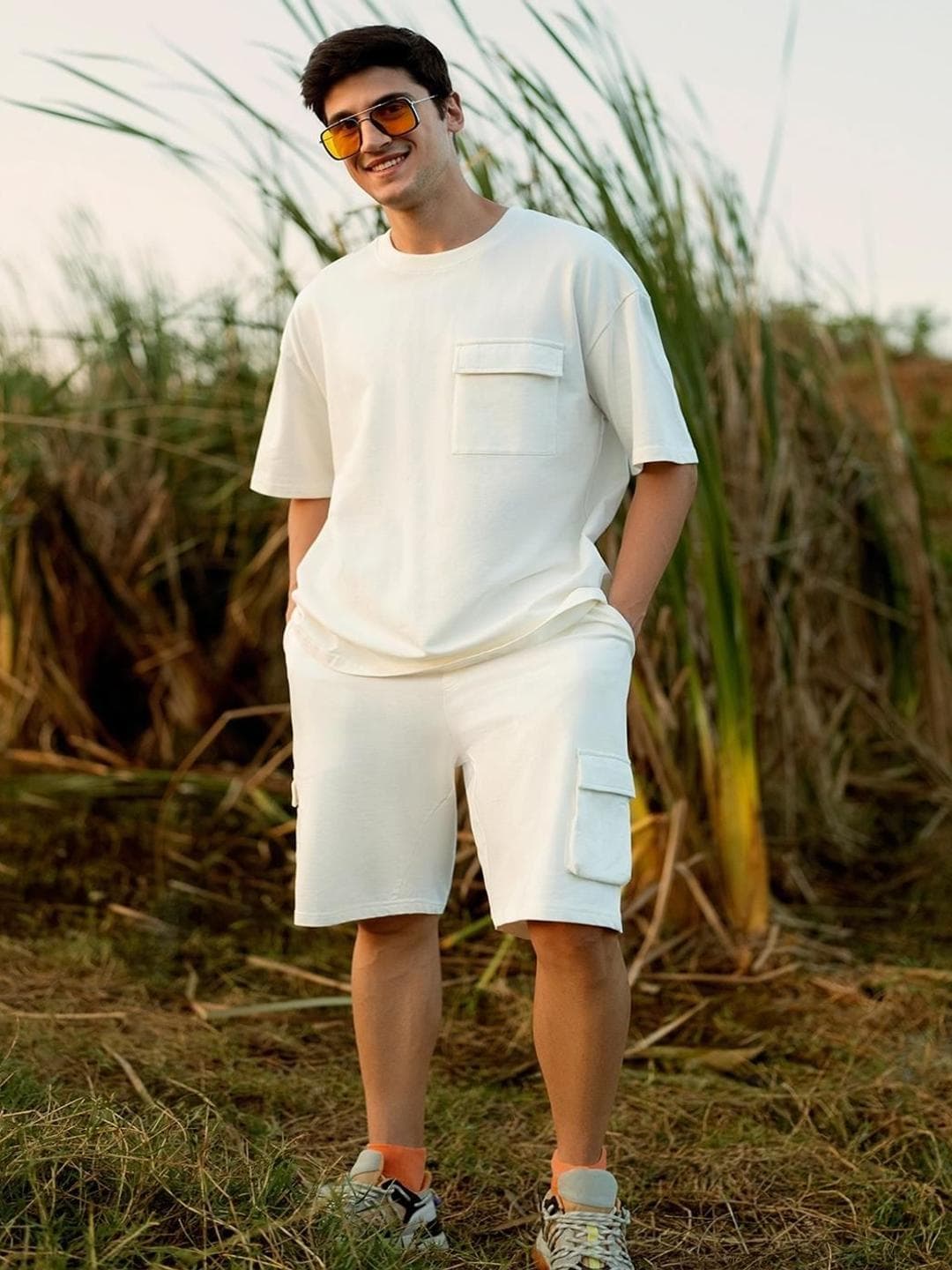 Buy NOBERO Pure Cotton Oversized T Shirt With Cargo Shorts Co Ord Set - - Apparel for Men