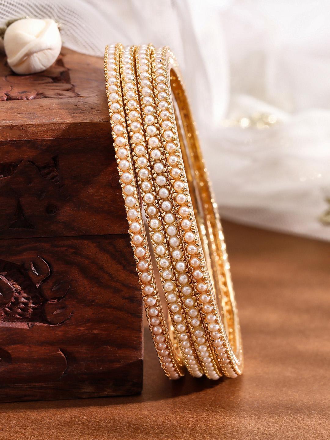Buy Rubans Set Of 4 18K Gold Plated Pearl Beaded Traditional Bangles Classic & Elegant - - Accessories for Women