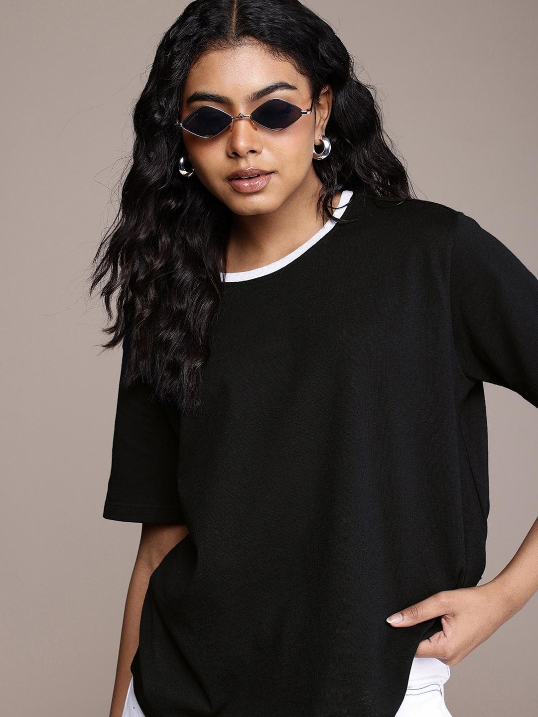 The Roadster Life Co. Drop-Shoulder Sleeves Monochrome Boxy T-shirt
