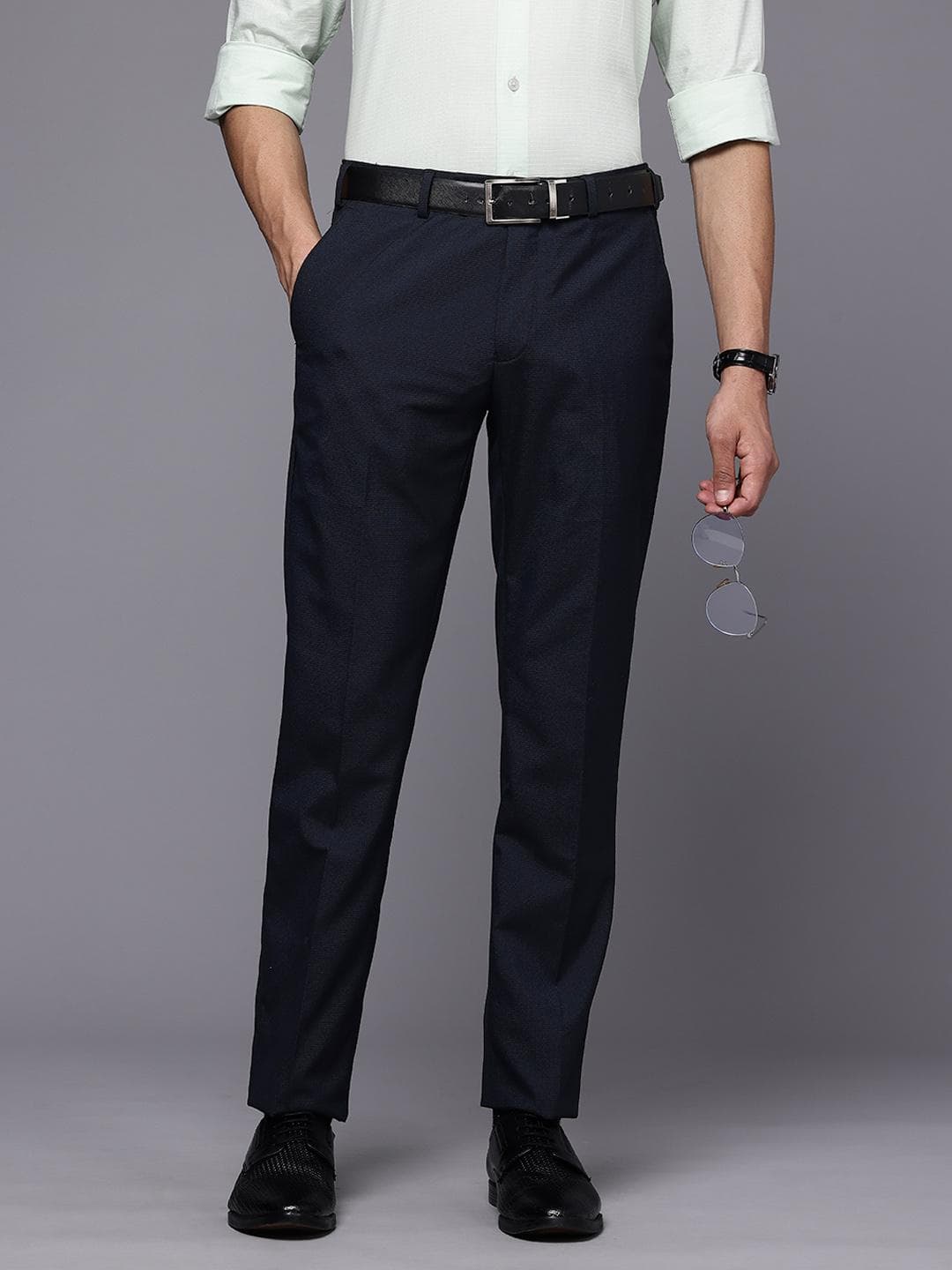 Raymond Men Slim Fit Self Checked Formal Trousers