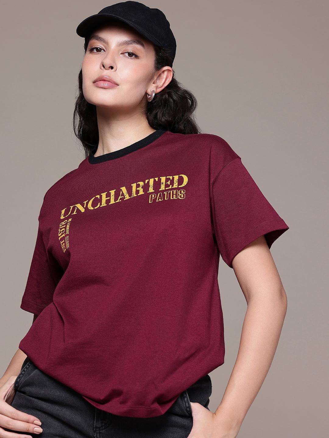The Roadster Life Co. Typography Printed Drop-Shoulder Sleeves Oversized T-shirt