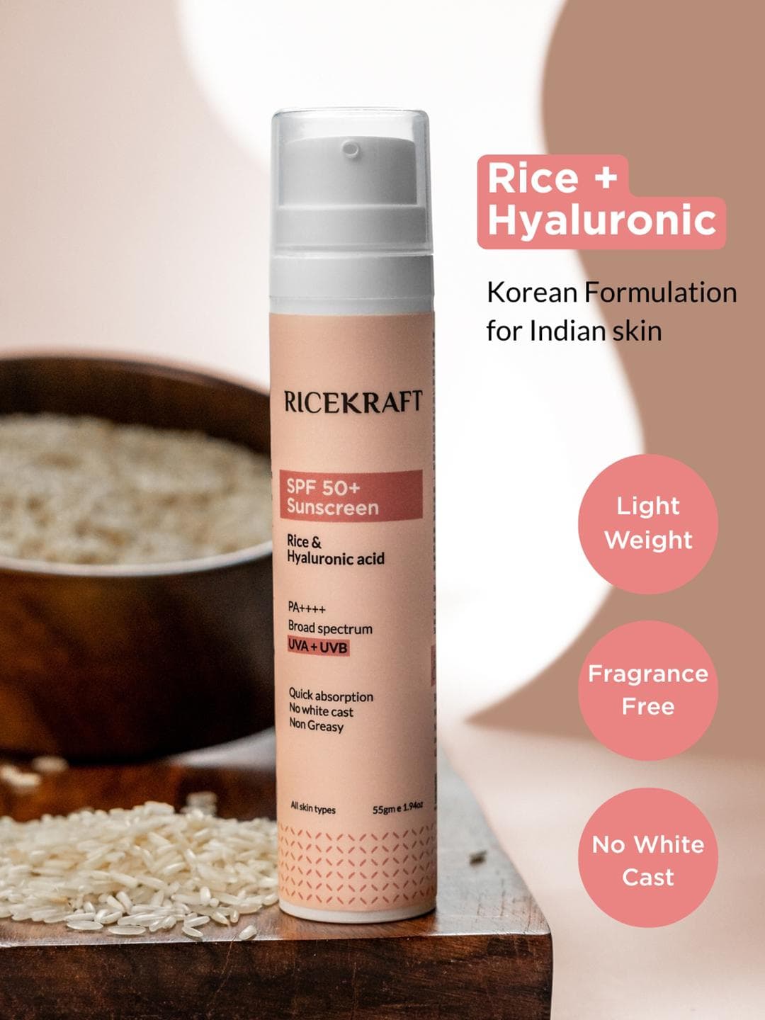 Buy Rice & Hyaluronic Acid SPF50+ PA++++ Korean Sunscreen 55g - - Personal Care for Unisex
